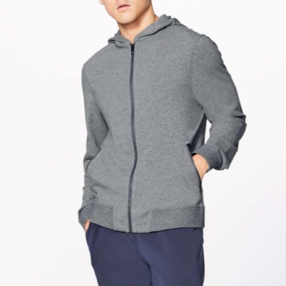 Lululemon Men’s Zip Hoodie L – Gray Cross Cut Athletic Full Zip